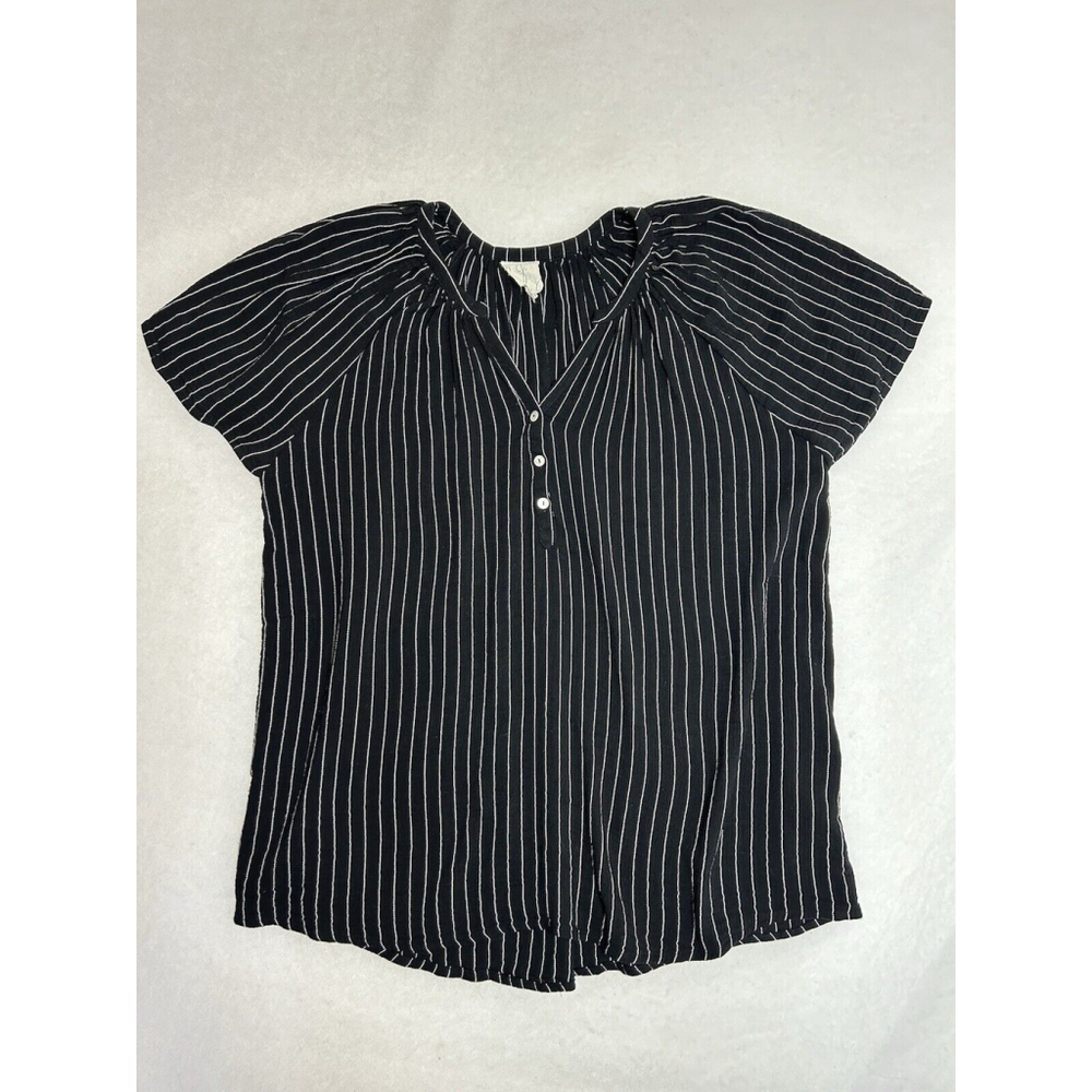 Joie 3 Button Striped V-Neck Blouse Top Lightweight Airy Relaxed Casual Size 2X